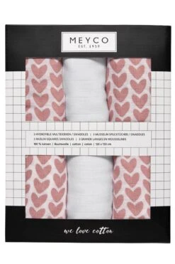 Meyco Knitted Heart Swaddle - 3-pack - Hydrofiel - Pink - 120x120cm -Babyproducten Korting Winkel 800x1200 15