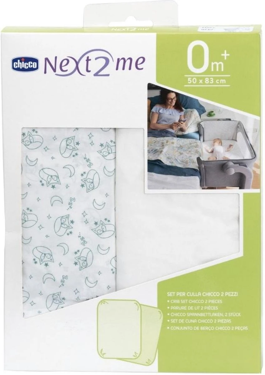 Chicco - Set Van 2 Hoeslakens Blauw Vossenpatroon - Voor Next2Me Wieg 6 Chicco - Set Van 2 Hoeslakens Blauw Vossenpatroon - Voor Next2Me Wieg - Afbeelding 4
