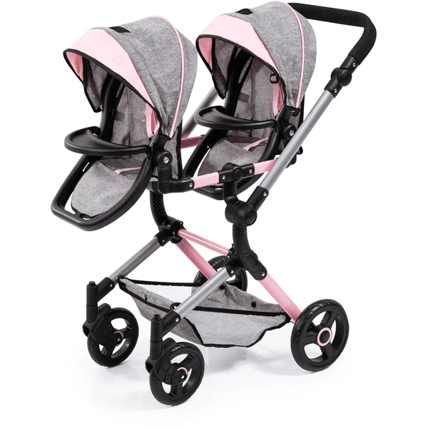 Bayer Design Twin Neo Poppenwagen Grijs/roze, Met Vlinder 4 Bayer Design Twin Neo Poppenwagen Grijs/roze, Met Vlinder - Afbeelding 2
