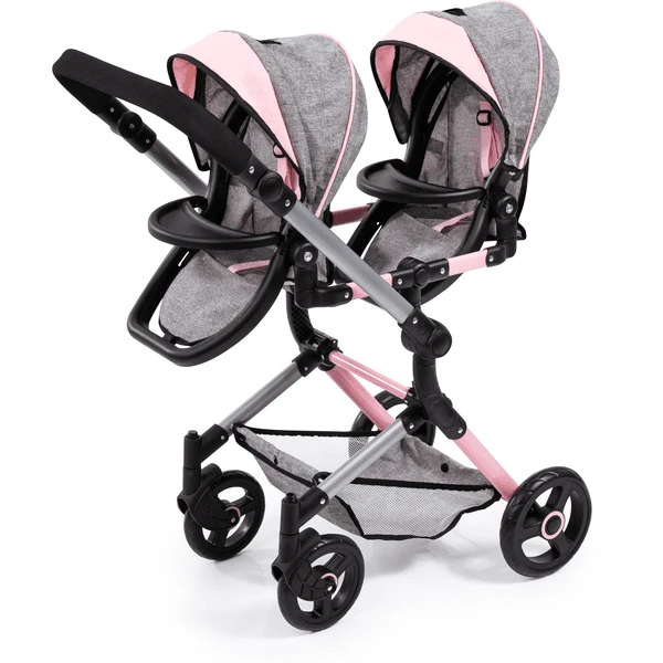 Bayer Design Twin Neo Poppenwagen Grijs/roze, Met Vlinder 5 Bayer Design Twin Neo Poppenwagen Grijs/roze, Met Vlinder - Afbeelding 3