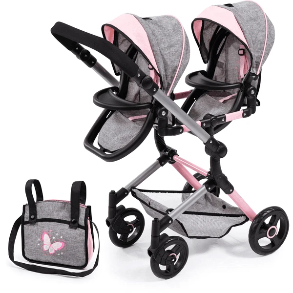Bayer Design Twin Neo Poppenwagen Grijs/roze, Met Vlinder 7 Bayer Design Twin Neo Poppenwagen Grijs/roze, Met Vlinder - Afbeelding 5