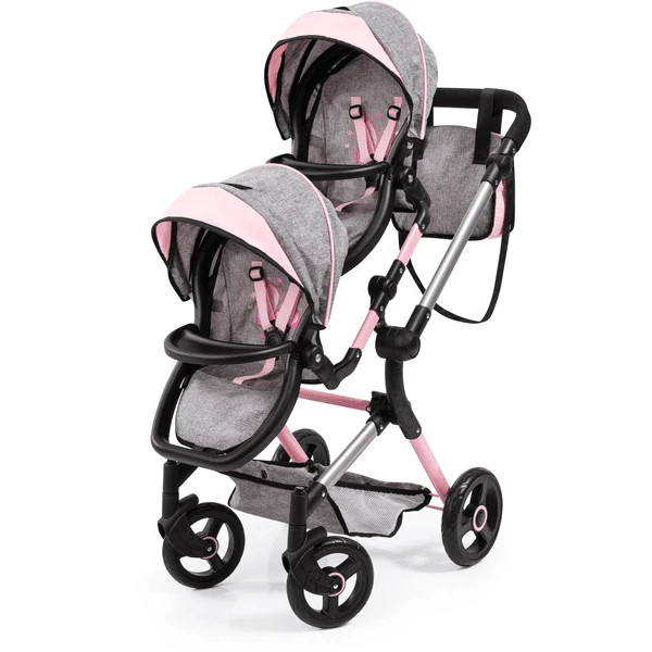 Bayer Design Twin Neo Poppenwagen Grijs/roze, Met Vlinder 3 Bayer Design Twin Neo Poppenwagen Grijs/roze, Met Vlinder
